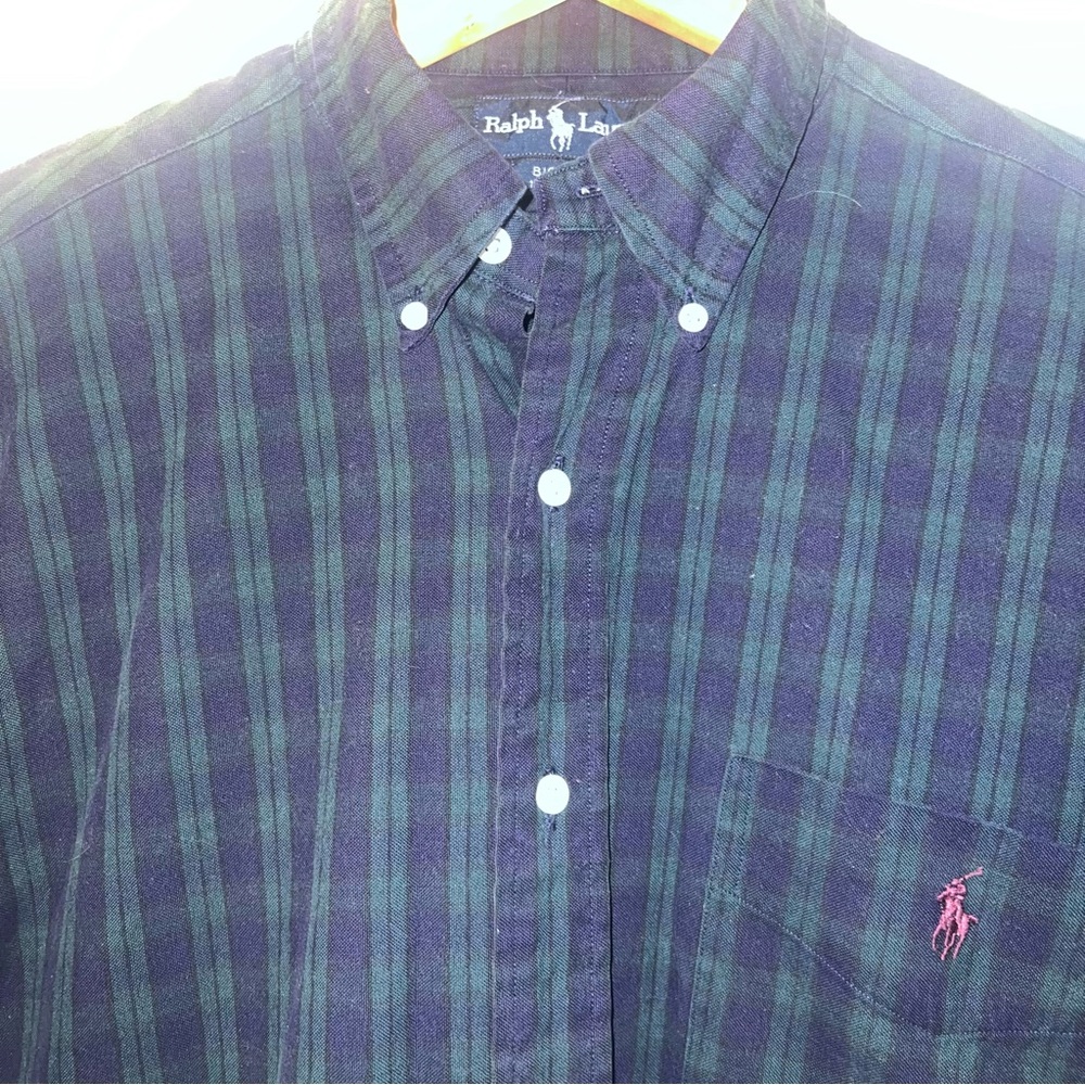 Ralph Lauren Men’s Green Navy Plaid Button Down Shirt Size Medium - Picture 4 of 9